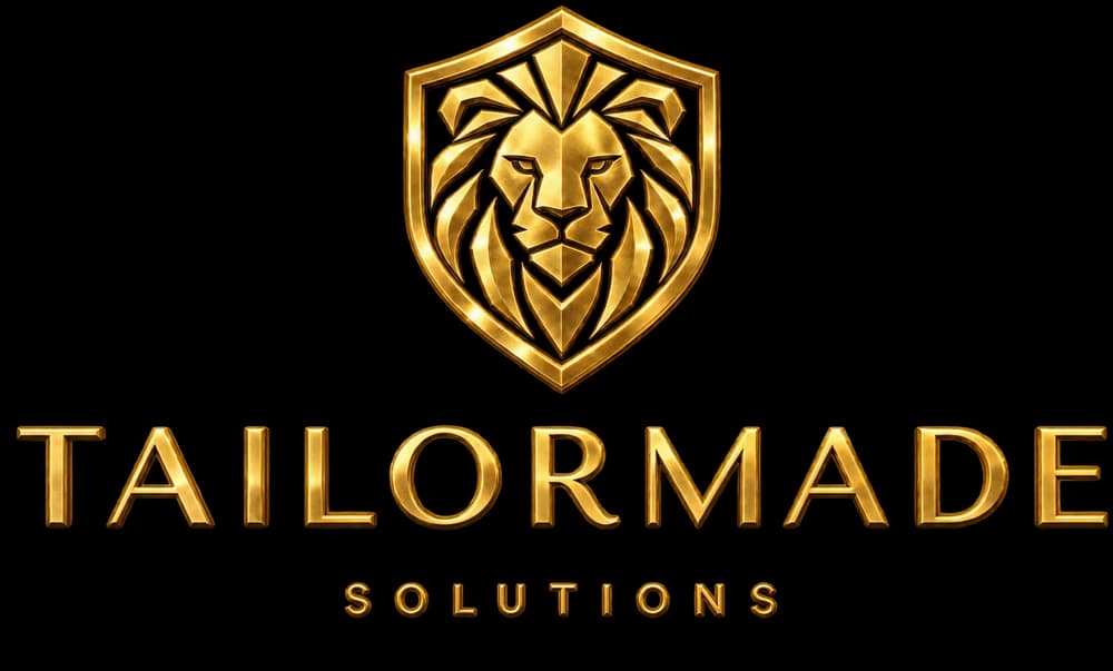 TailorMade Solutions – goldener Löwe im Schild mit Wortmarke